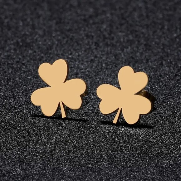 Clover Leaf Stud Earrings - SET of 3 -  Stainless Steel - Gold, Silver, Black - Picture 5 of 8